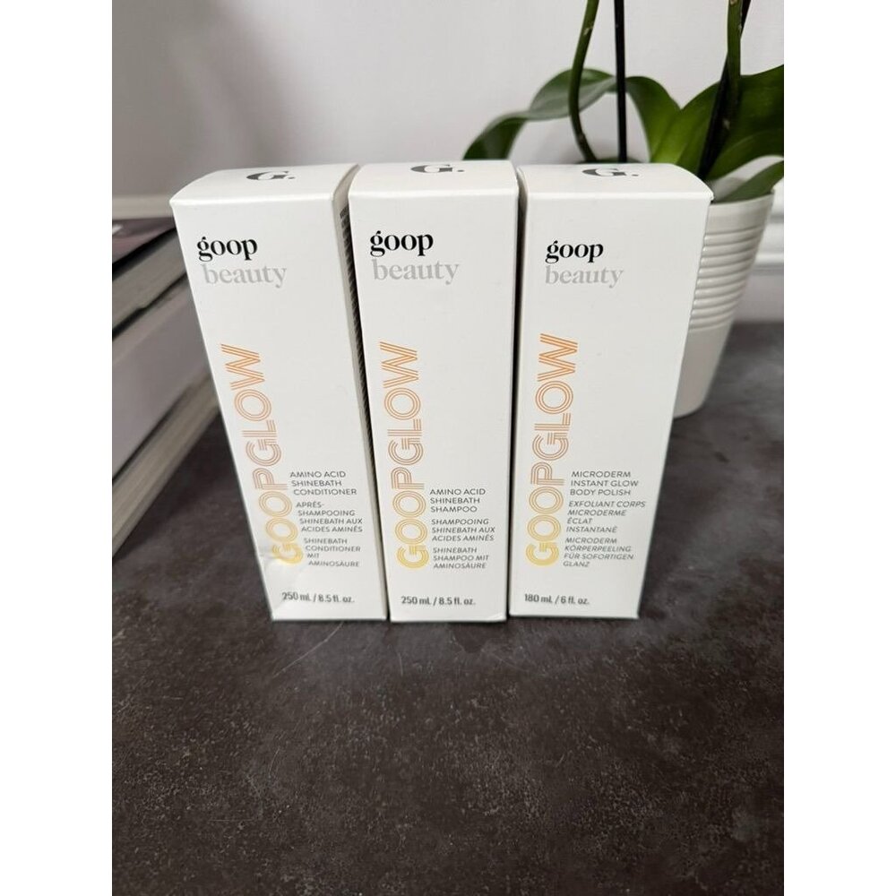 NIB Lot of 3 Goop Beauty GOOPGLOW Haircare Shampoo + Conditioner + Body Polish
